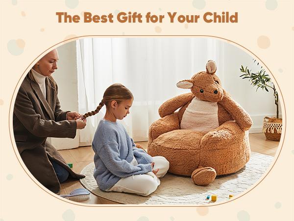 Kids Bean Bag Chair, Stuffed Toddler Couch with Faux Rabbit Fur Cover for Teens & Kids, Comfy Lazy Sofa Chair for Reader, Living Room, Bedroom, Aged 4-12 Years