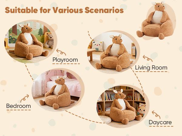 Kids Bean Bag Chair, Stuffed Toddler Couch with Faux Rabbit Fur Cover for Teens & Kids, Comfy Lazy Sofa Chair for Reader, Living Room, Bedroom, Aged 4-12 Years
