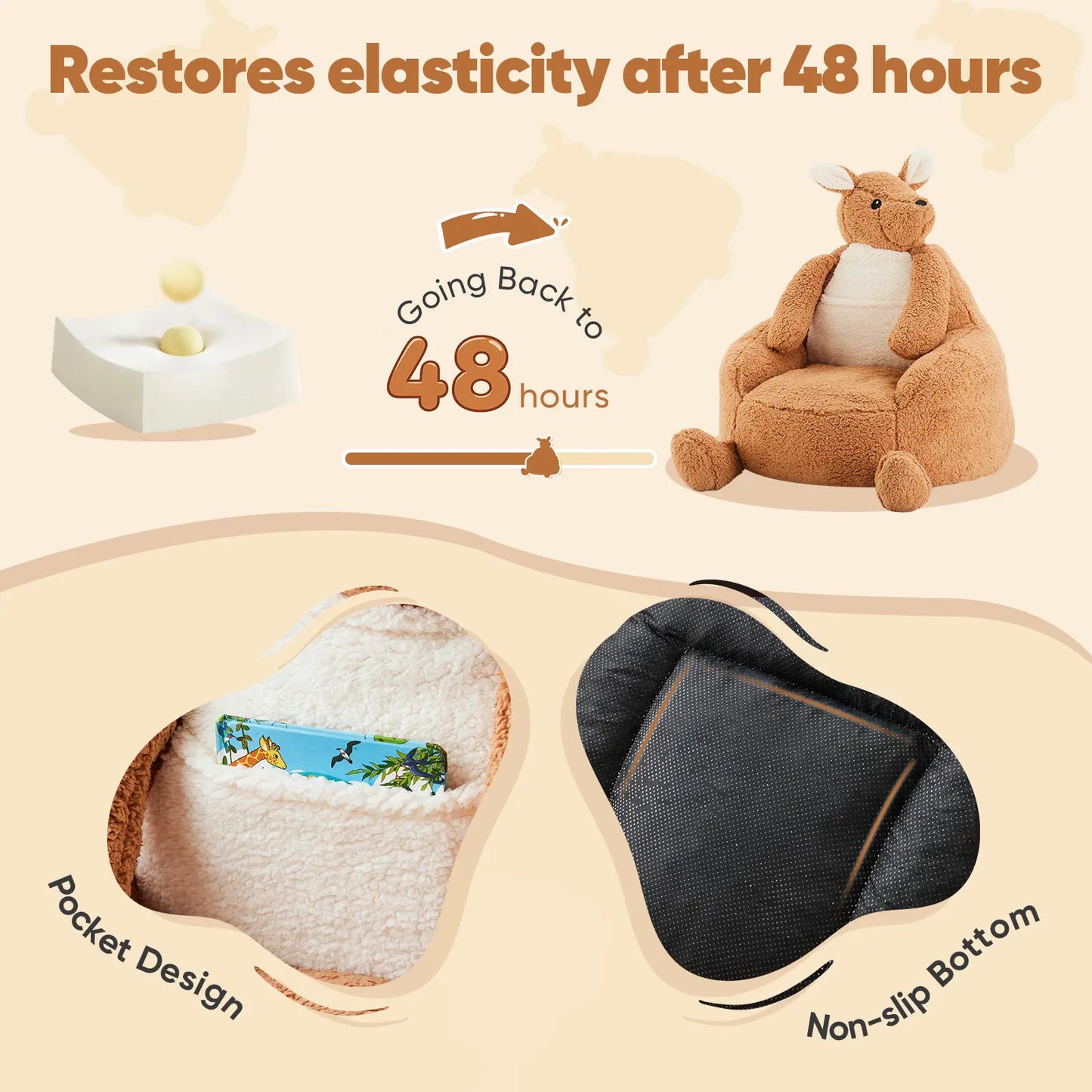 Kids Bean Bag Chair, Stuffed Toddler Couch with Faux Rabbit Fur Cover for Teens & Kids, Comfy Lazy Sofa Chair for Reader, Living Room, Bedroom, Aged 4-12 Years