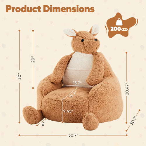 Kids Bean Bag Chair, Stuffed Toddler Couch with Faux Rabbit Fur Cover for Teens & Kids, Comfy Lazy Sofa Chair for Reader, Living Room, Bedroom, Aged 4-12 Years