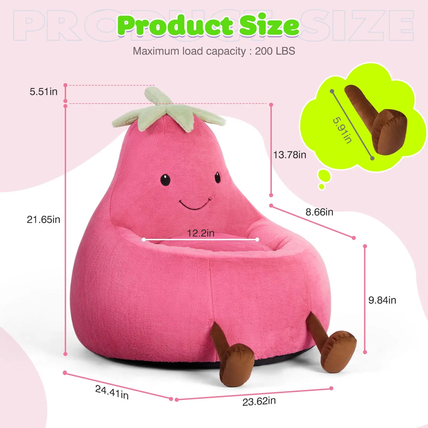 Modern 24-31 Inch High Rebound Memory Foam Bean Bag Chair - Lazy Floor Sofa, Memory Lounge Couch, Modern Sofas, Beige Purple Eggplant Design Padded Furniture for Kids