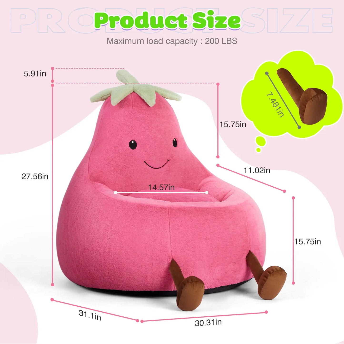 Modern 24-31 Inch High Rebound Memory Foam Bean Bag Chair - Lazy Floor Sofa, Memory Lounge Couch, Modern Sofas, Beige Purple Eggplant Design Padded Furniture for Kids