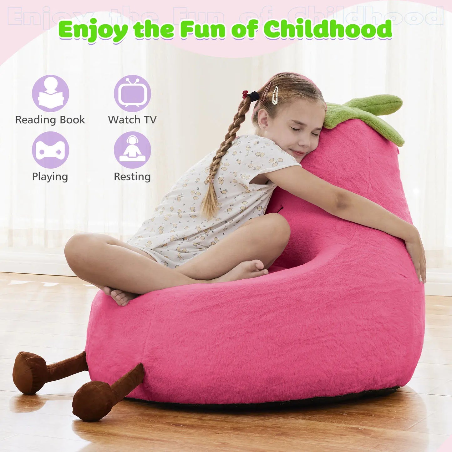 Modern 24-31 Inch High Rebound Memory Foam Bean Bag Chair - Lazy Floor Sofa, Memory Lounge Couch, Modern Sofas, Beige Purple Eggplant Design Padded Furniture for Kids